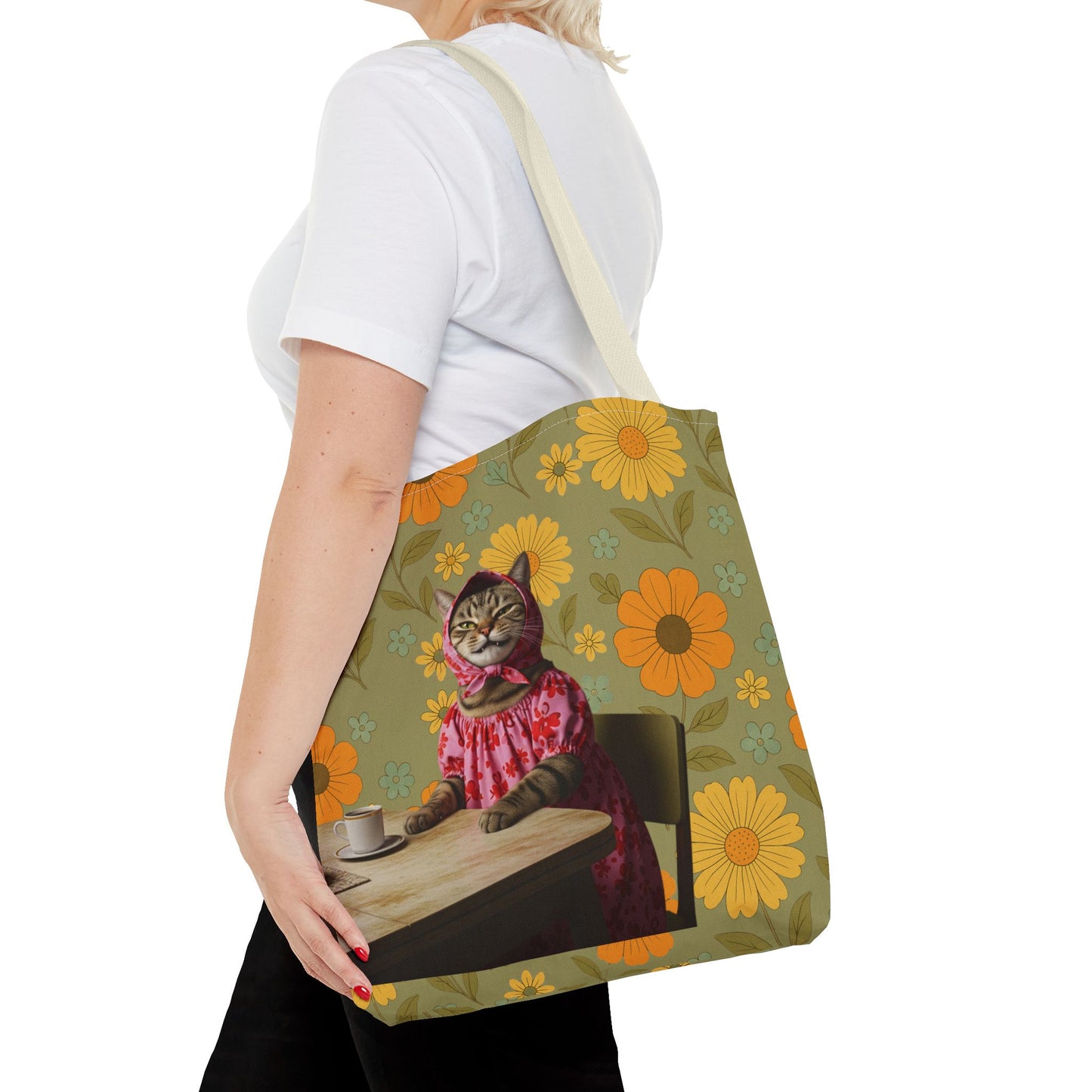 Babushka Cat Retro Style Kitschy Tote Bag (AOP)