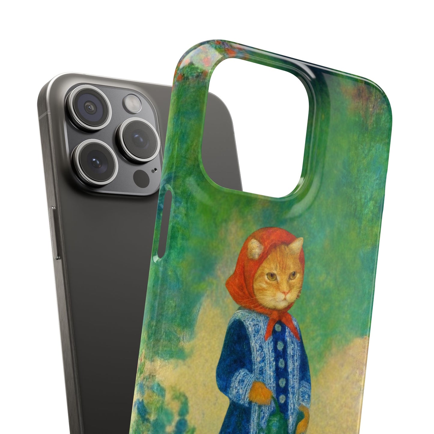 Babushka Cat With a Watering Can x Renoir Funny Art  Slim Phone Case