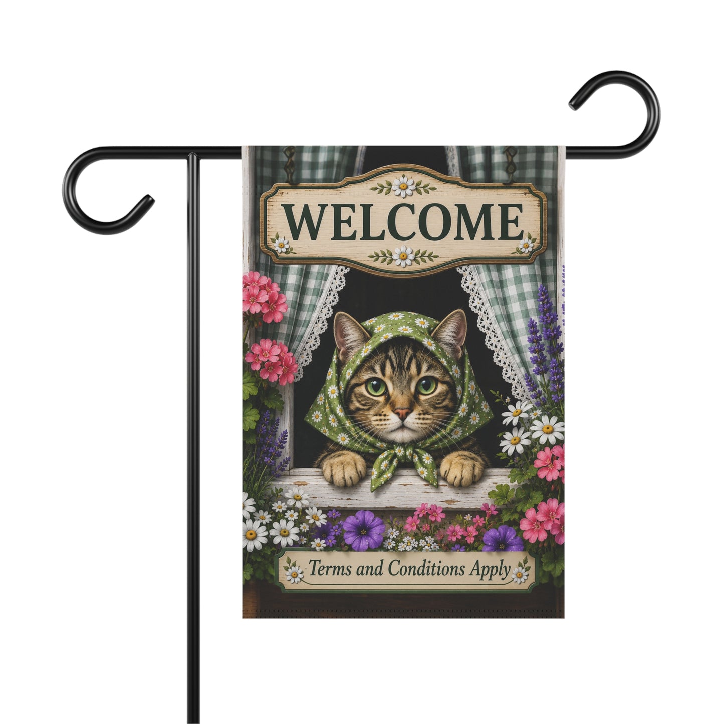 Babushka Cat Welcome Garden Flag Humor (no pole)