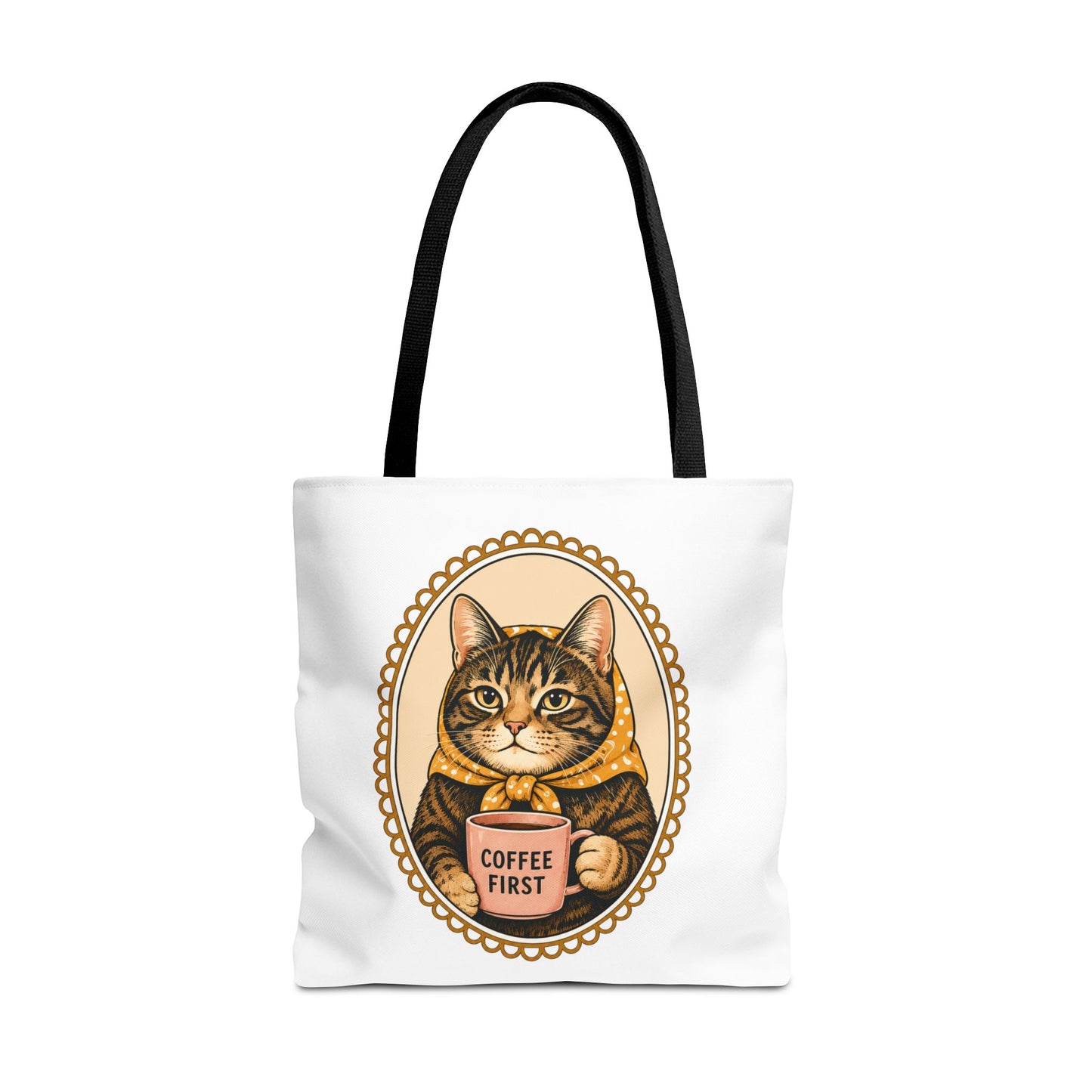 Babushka Cat Coffee First Cameo Tote Bag