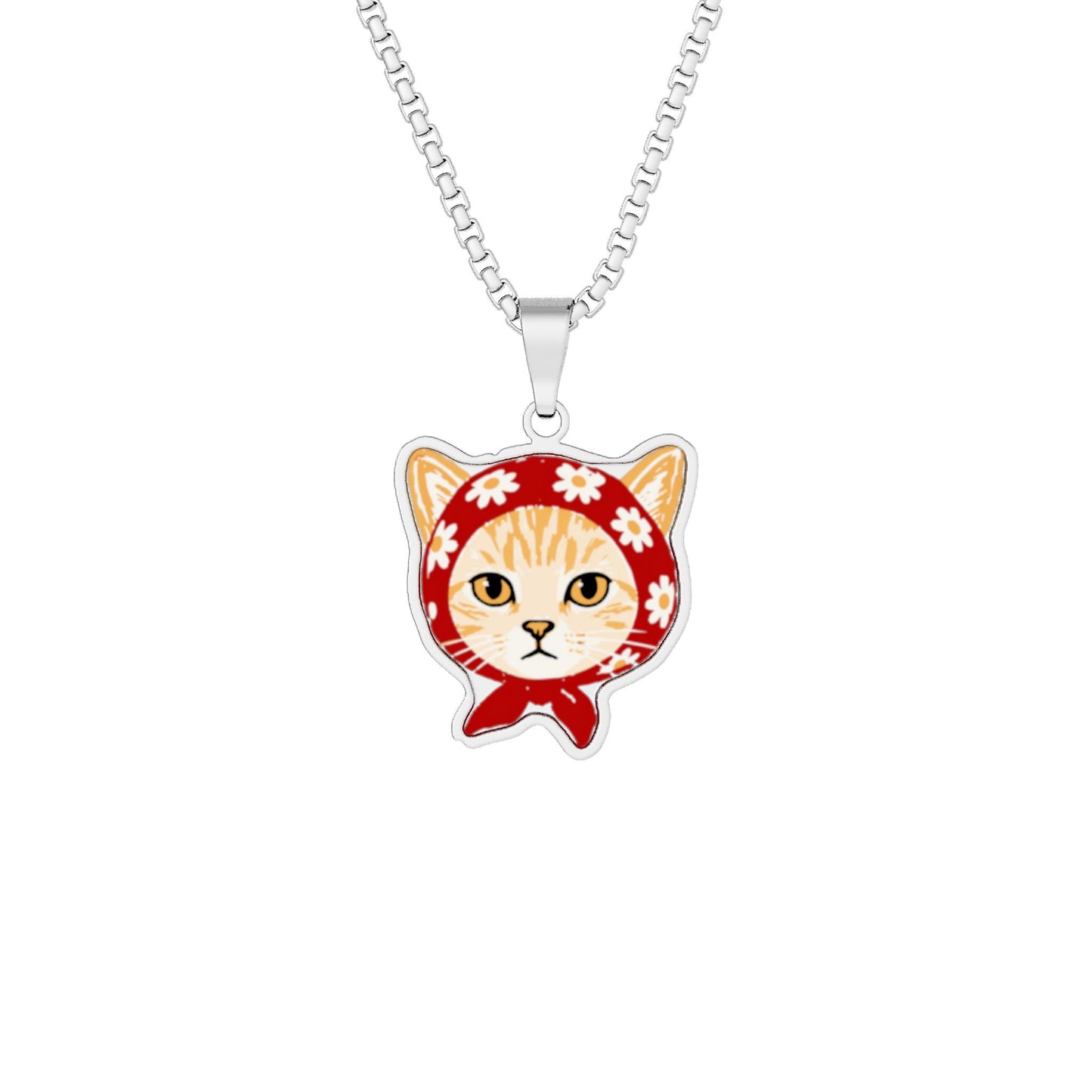 Babushka Cat Orange Tabby Cat Photo Pendant