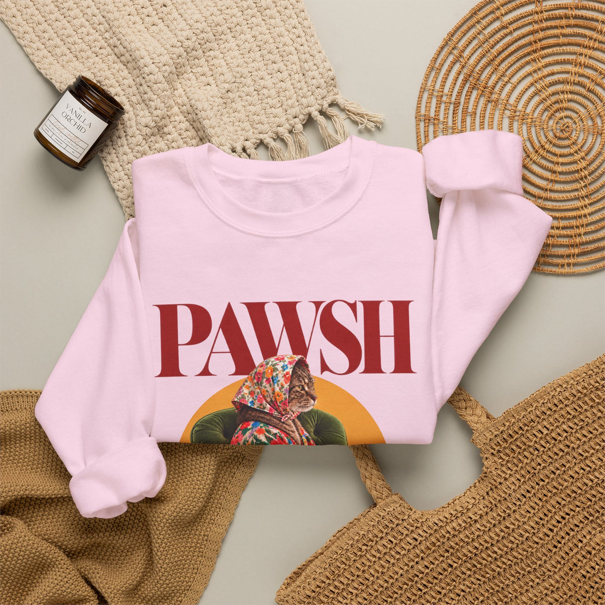 Babushka Cat Pawsh Icon Crewneck Sweatshirt