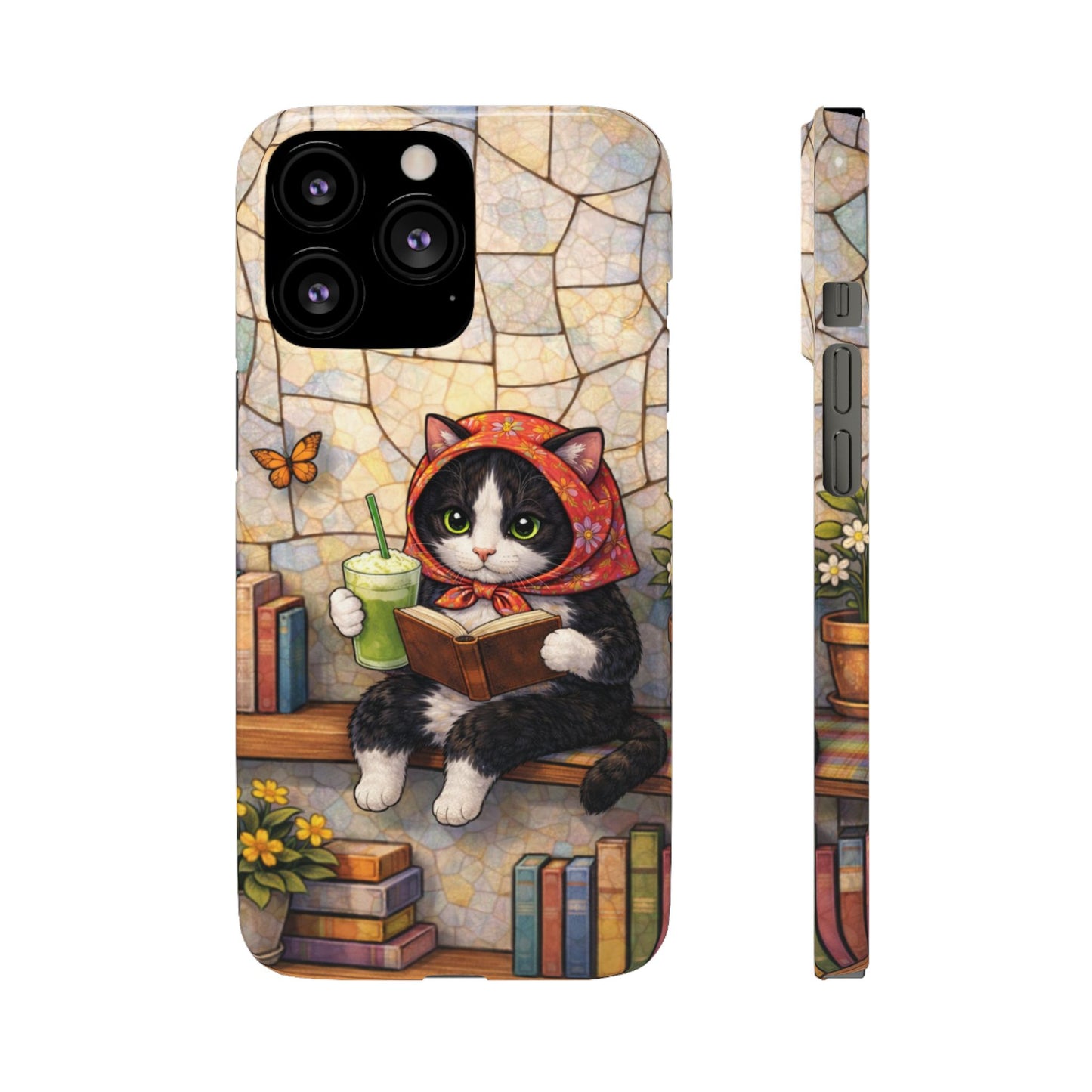 Babushka Cat Reads, Tuxedo Cat Literary Snap Phone Case