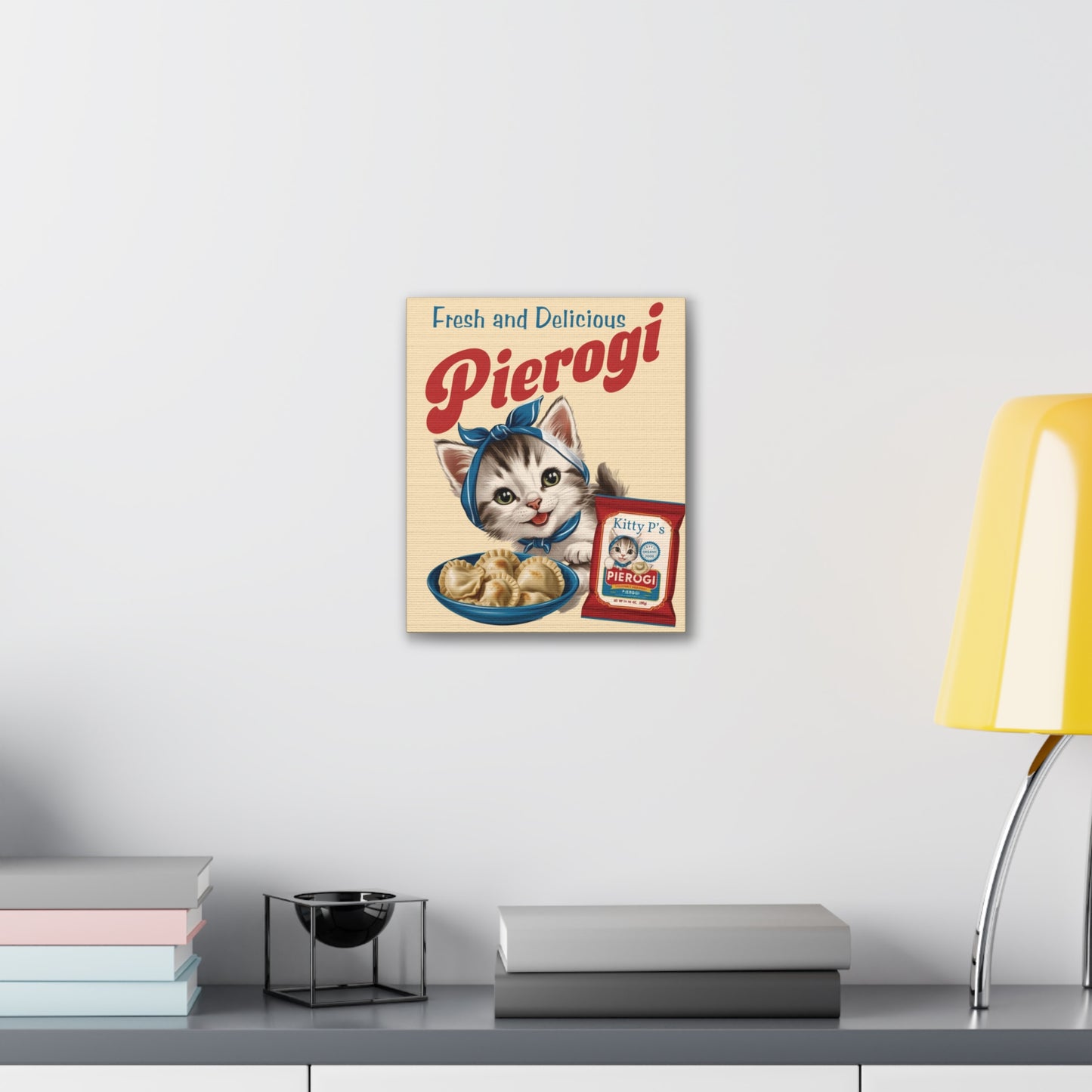 Vintage Style Kitten Pierogi Ad, Kitschy Kitten Art