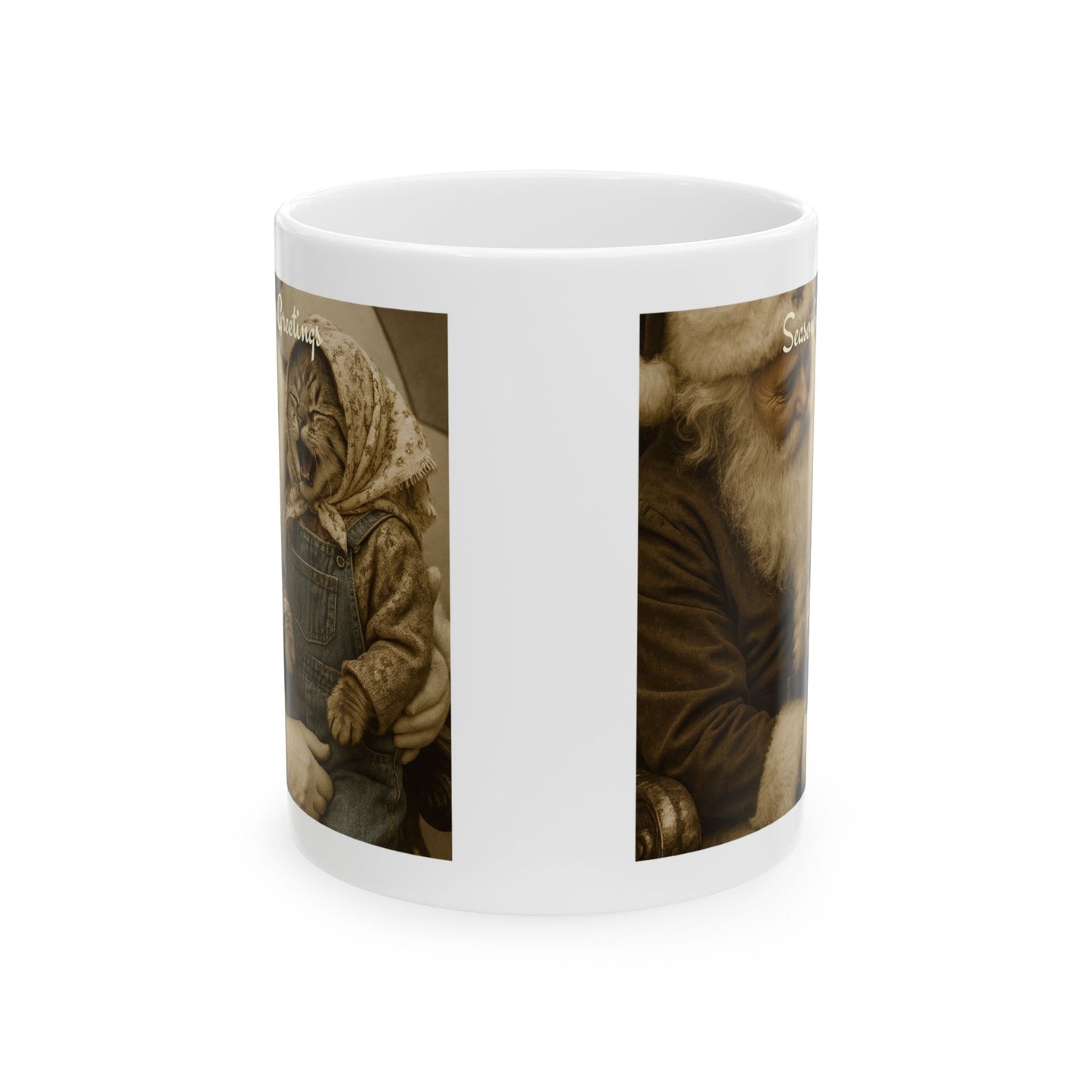 Babushka Cat Childhood Memories Funny Santa Cat Ceramic Mug, (11oz, 15oz)