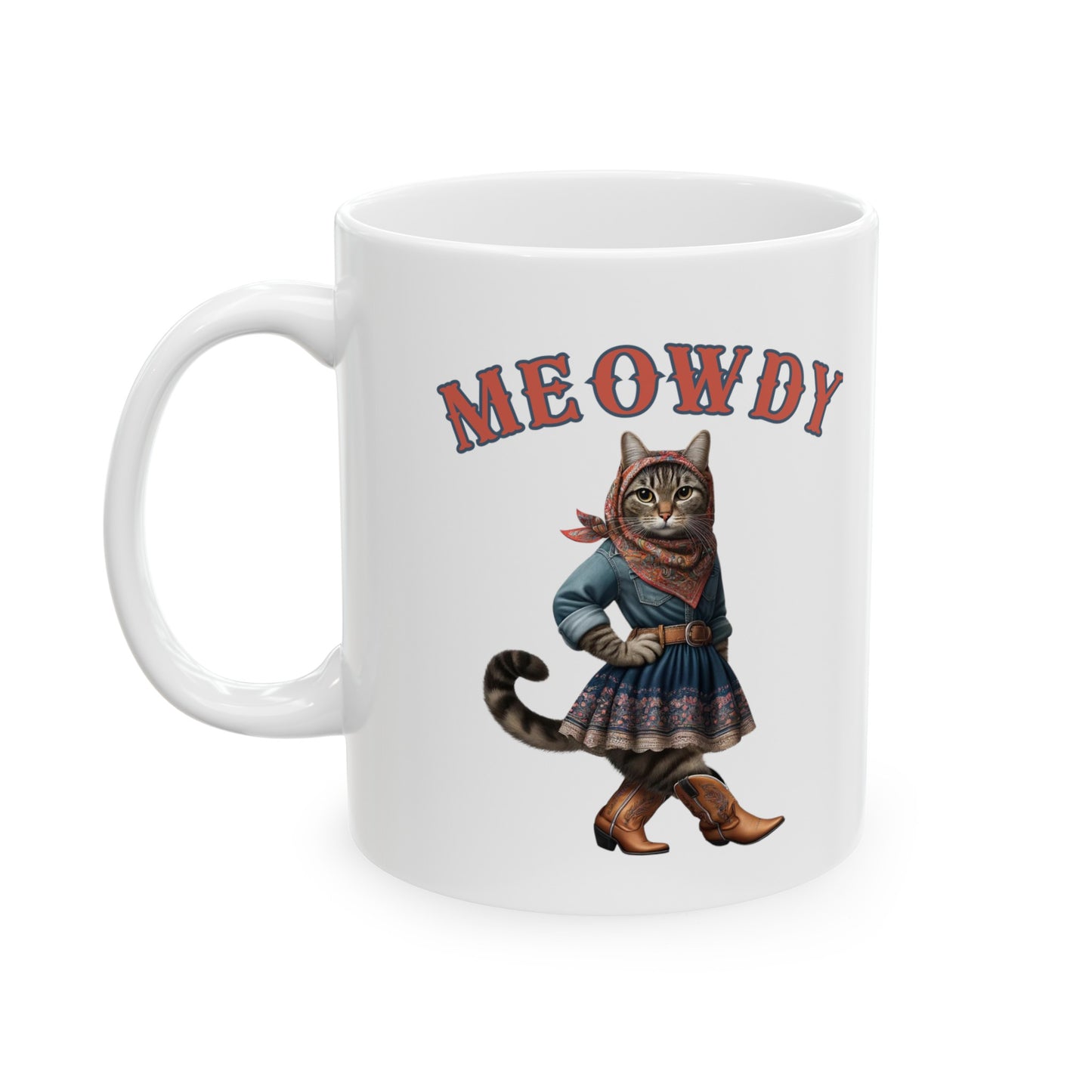 Babushka Cat Goes Country, Tabby Cat Cowgirl Ceramic Mug, (11oz)