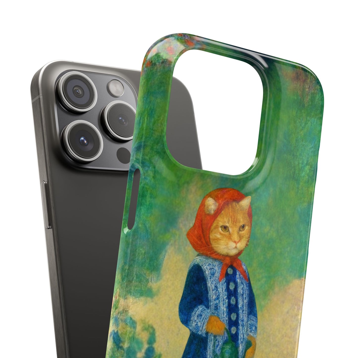 Babushka Cat With a Watering Can x Renoir Funny Art  Slim Phone Case