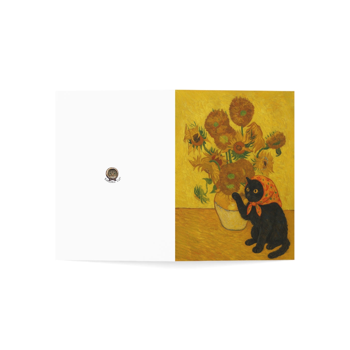 Babushka Cat Sunflowers Blank Inside Greeting Cards Set of 10