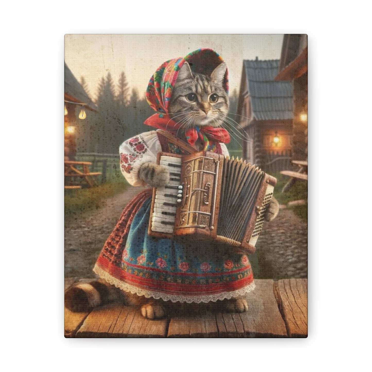 Babushka Cat Plays the Accordion