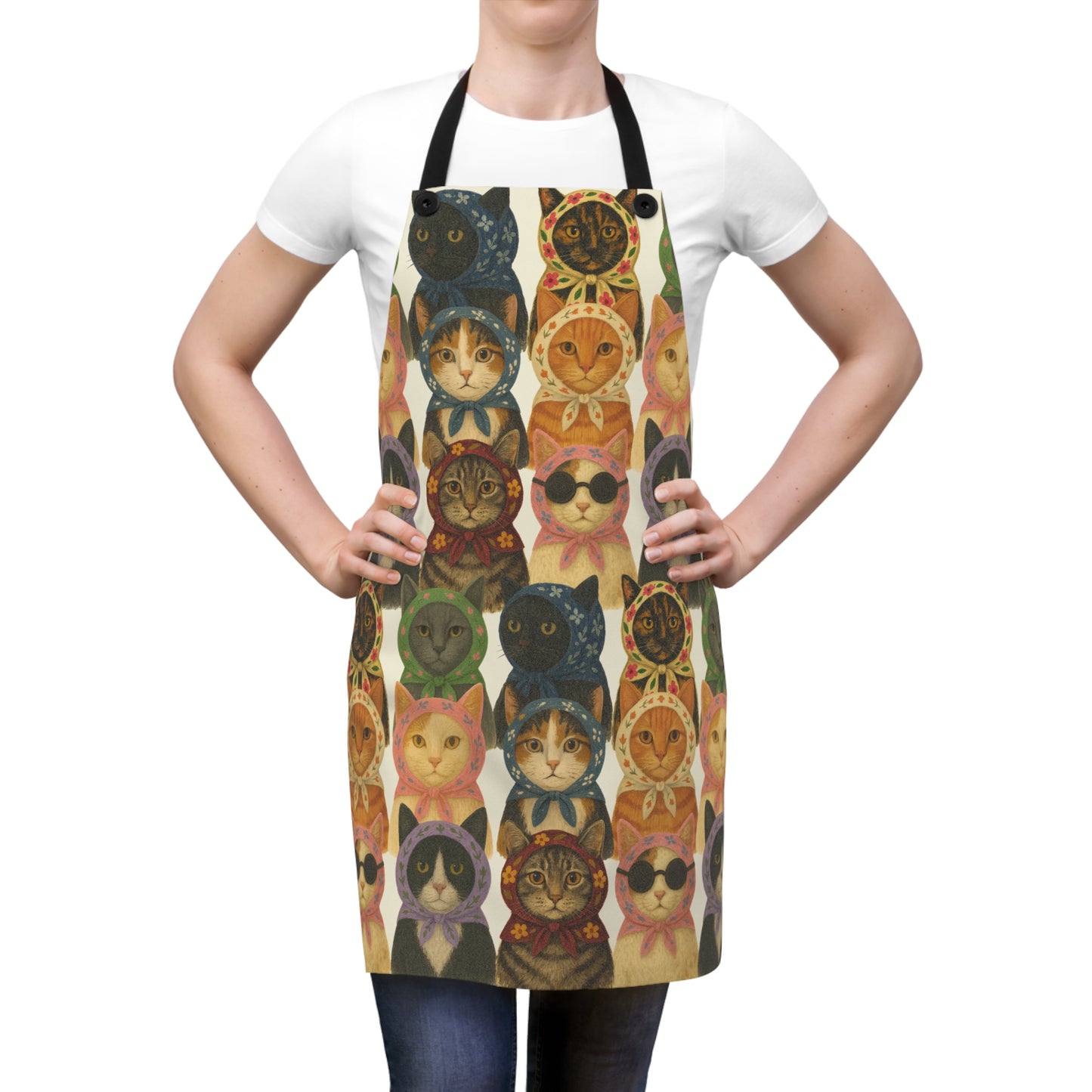 Babushka Cats Kitschy Cat Lover Apron (AOP)