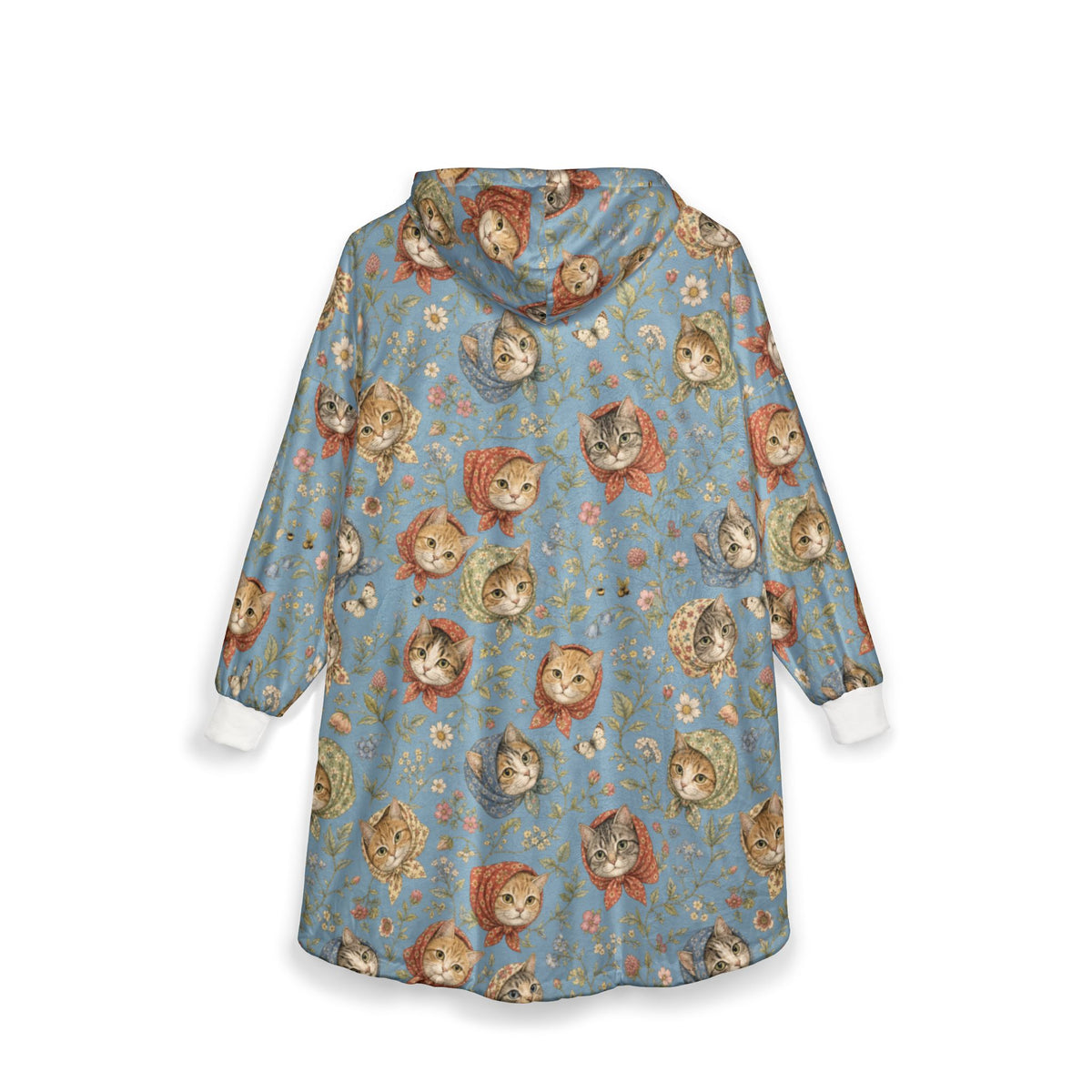 Babushka Cat Toile Design Cozy Hooded Blanket