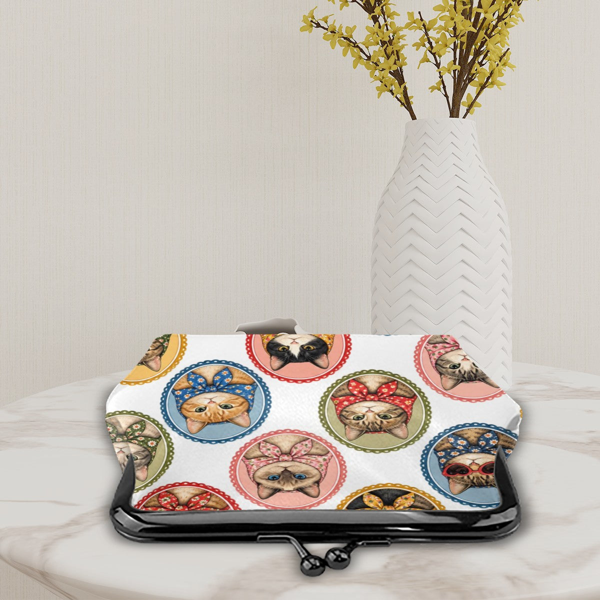 Babushka Cat Cameo Appearance Kisslock Coin Purse