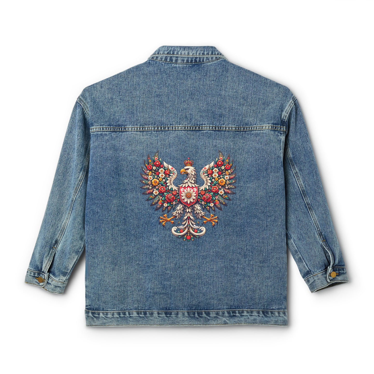 Polish Folk Art Eagle Women's Denim Jacket Wycinanki Pattern