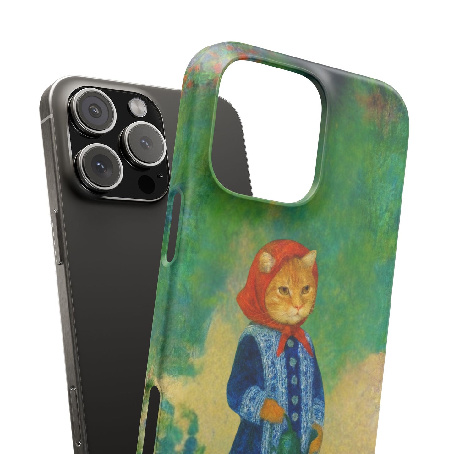 Babushka Cat With a Watering Can x Renoir Funny Art  Slim Phone Case