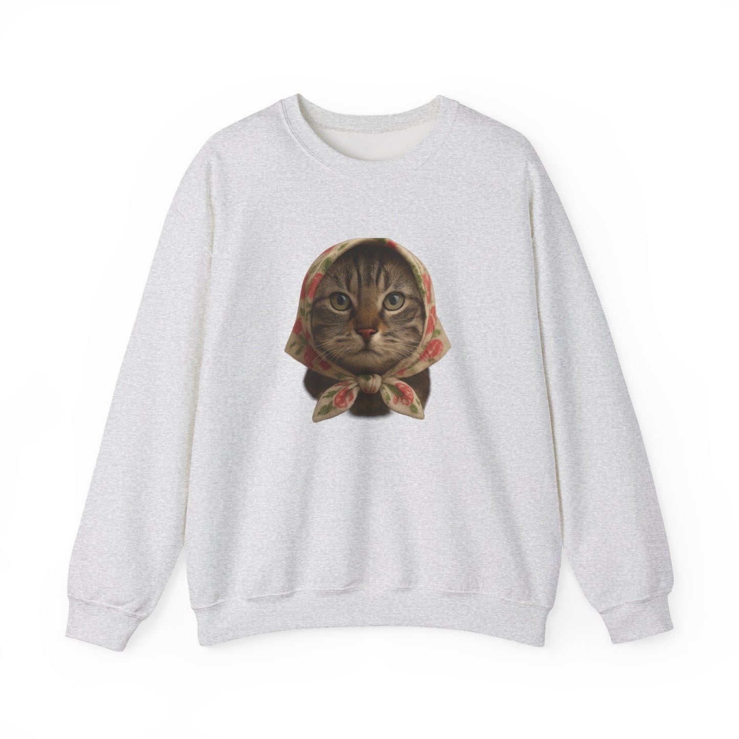 Babushka Cat Sweatshirt, Cozy Crewneck, Unisex Style for Cozy Everyday Wear