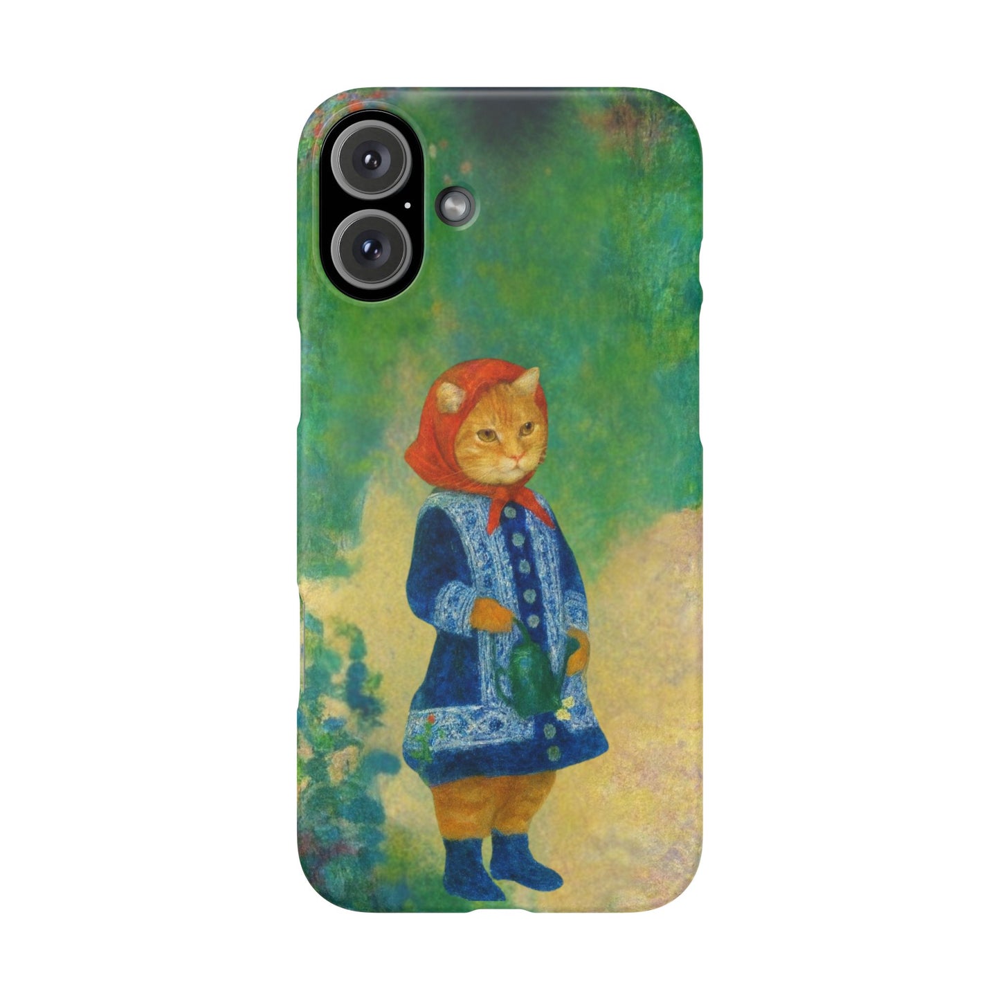 Babushka Cat With a Watering Can x Renoir Funny Art  Slim Phone Case