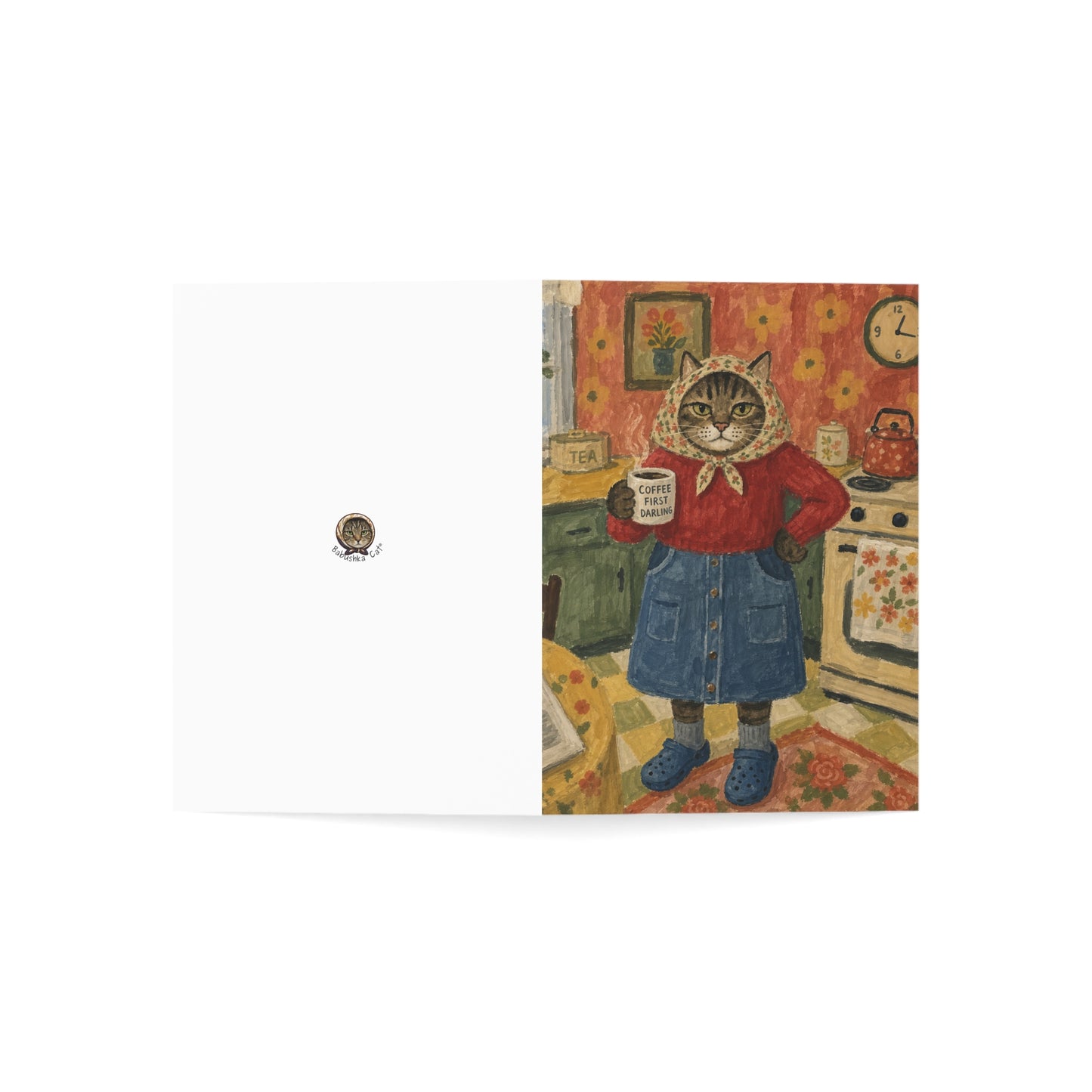 Babushka Cat General Greeting Cards Set of 10-Blank Inside