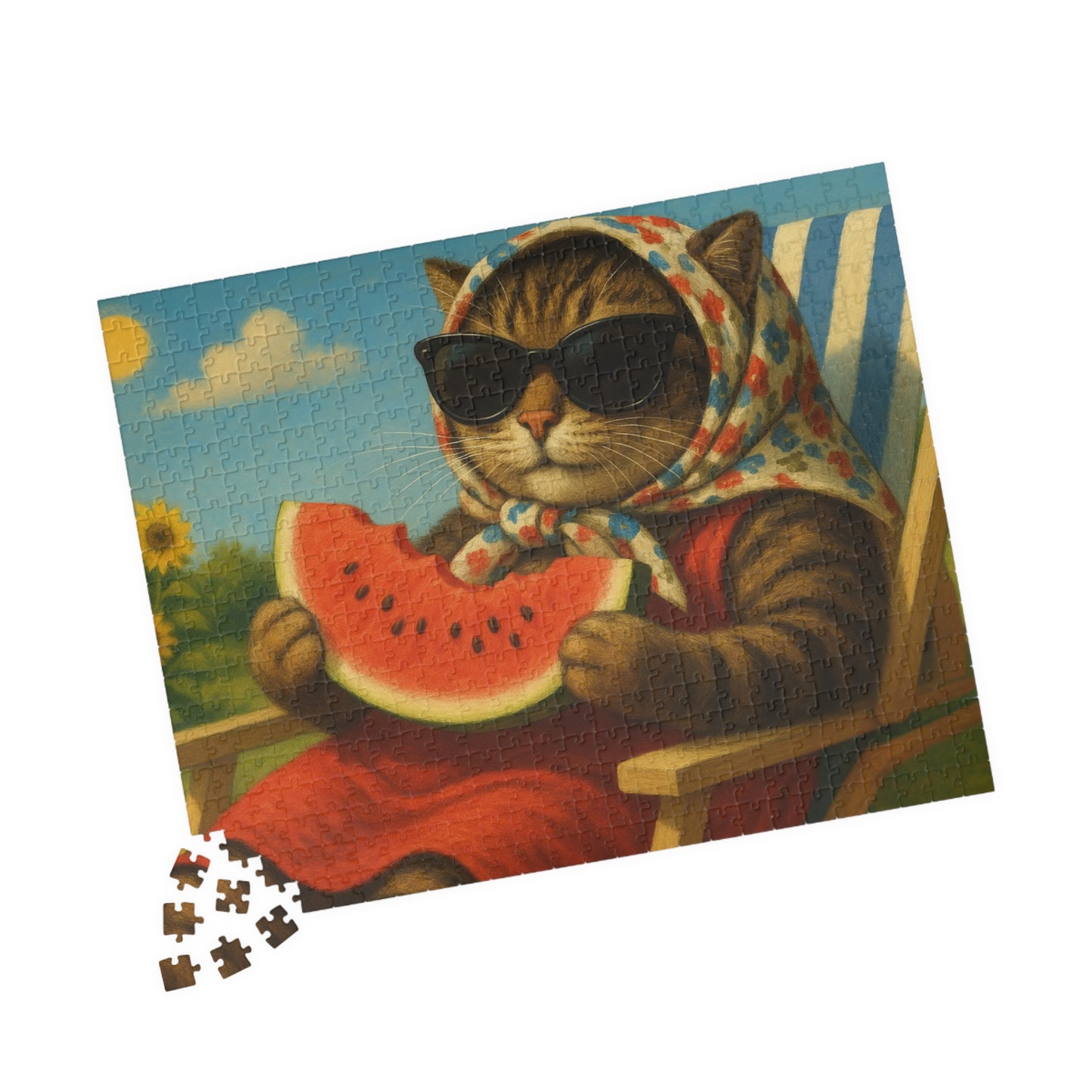 Babushka Cat Enjoys Watermelon in the Sun (520 Piece)