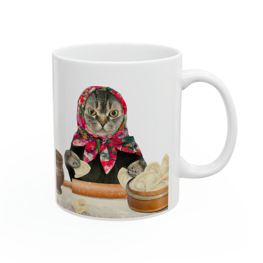 Pierogi Making Babushka Cat Mug