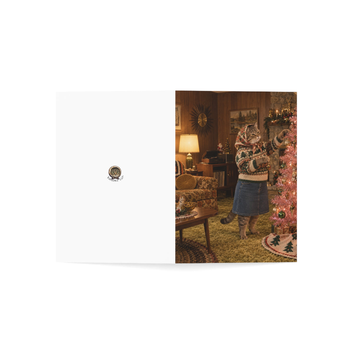 Babushka Cat Christmas Greeting Cards Set of 10-Blank Inside