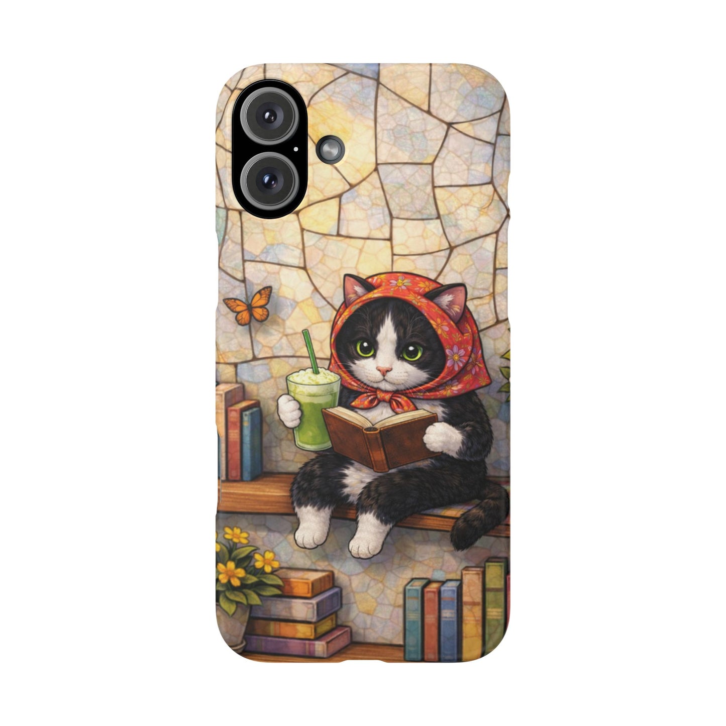 Babushka Cat Reads, Tuxedo Cat Literary Snap Phone Case