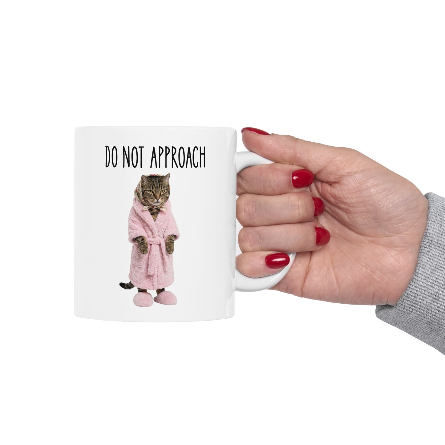 Babushka Cat Do Not Approach Tabby Cat Humor Ceramic Mug