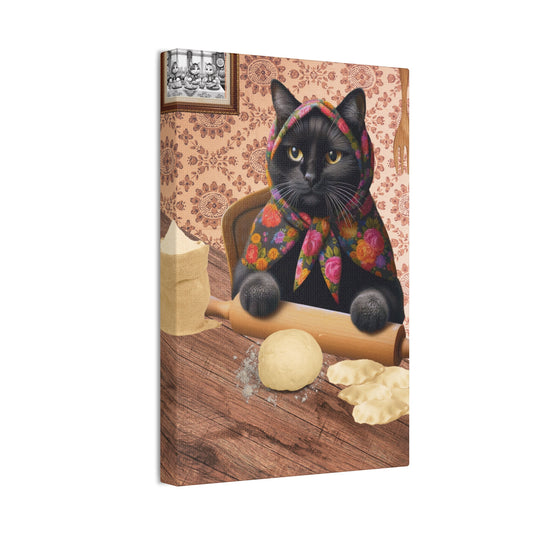 Babushka Cat Makes Pierogi (Black Cat Version)