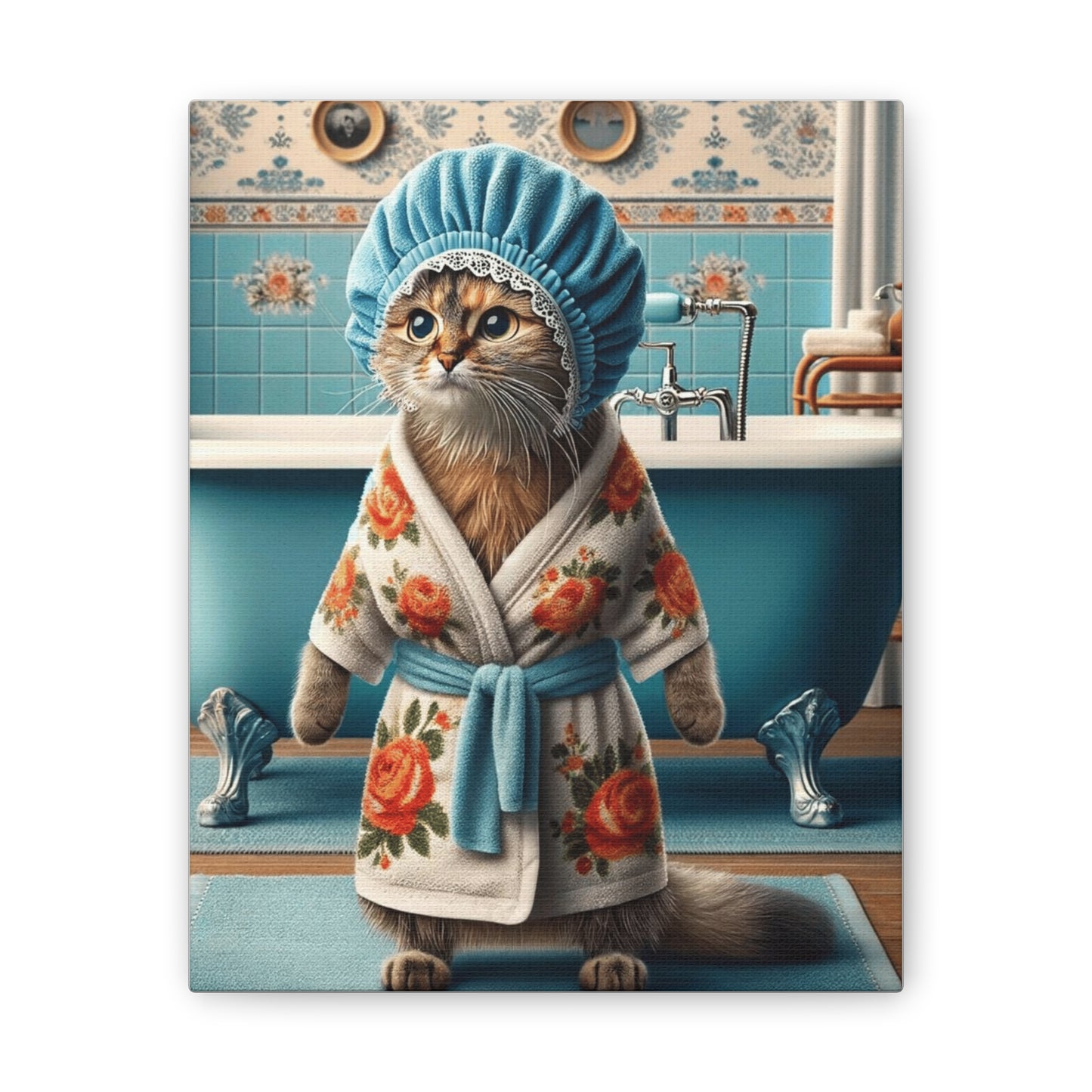 Babushka Cat Ready for Bath Time Wall Art