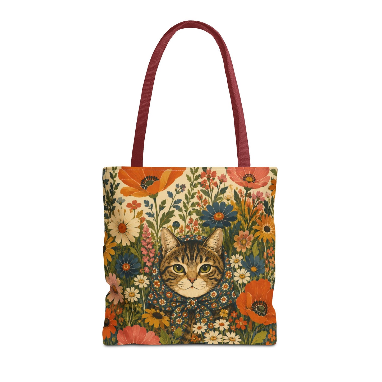 Babushka Cat Peeky Gardens Reusable Tote