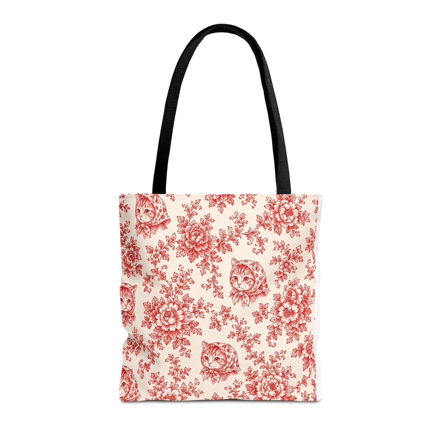 Babushka Cat Red Toile Reusable Tote
