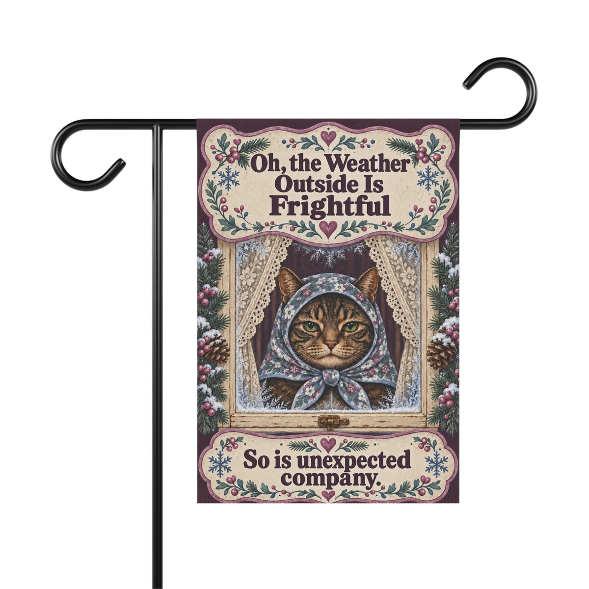 Babushka Cat Garden Flag Winter Humor (no pole)