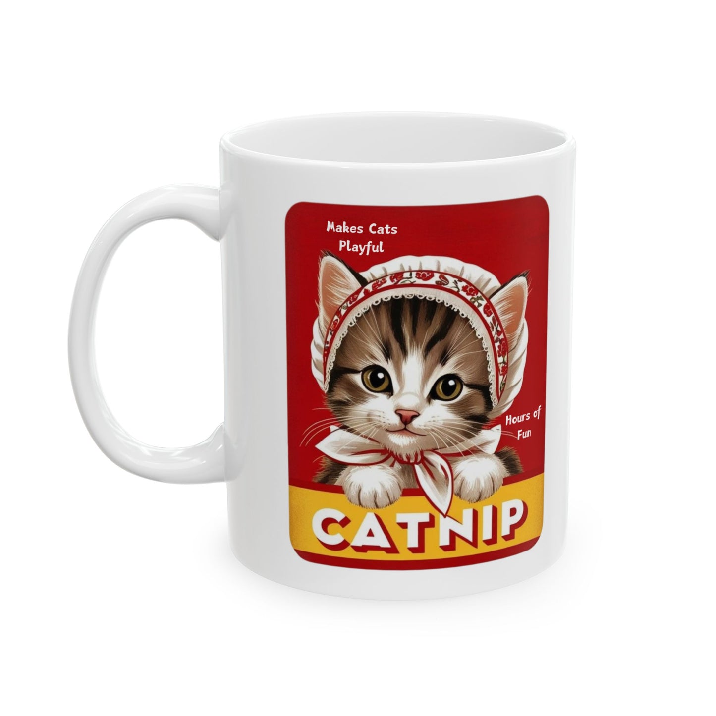 Vintage Theme Kitten Catnip Ad Style Ceramic Mug (11oz, 15oz)