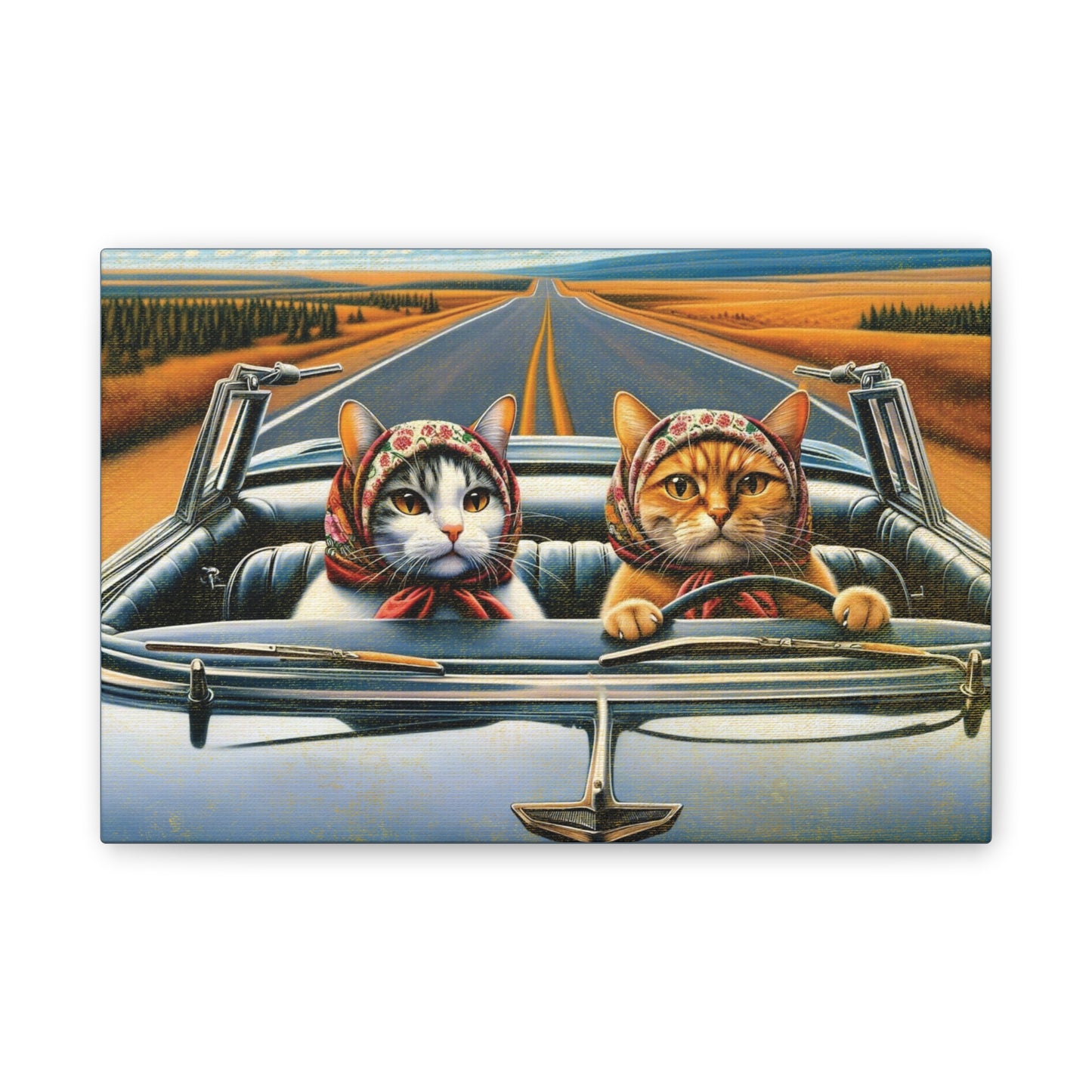 Velma and Mewise Driving Babushka Cats Wall Art