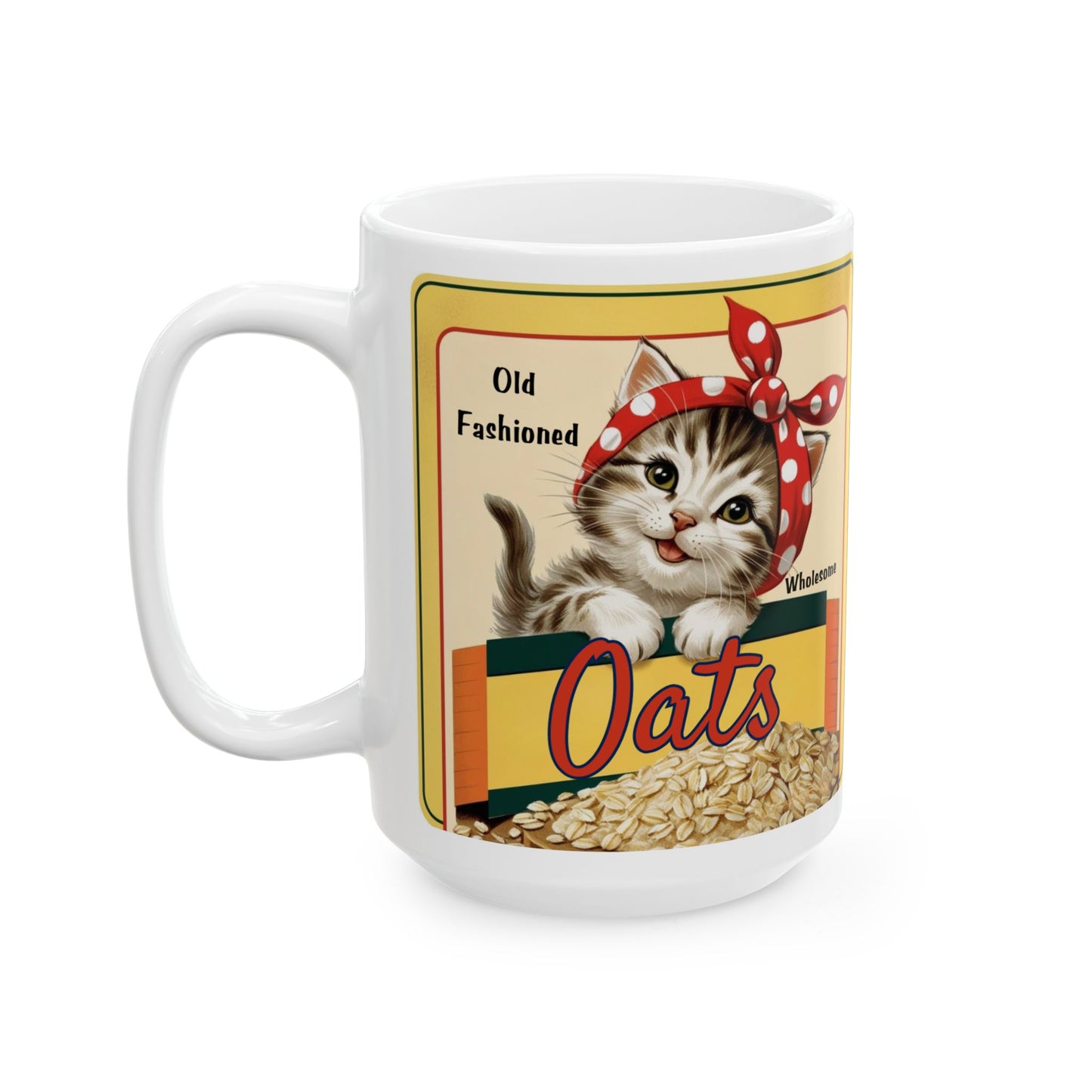 Vintage Kitten Oats Ad Style Ceramic Mug (11oz, 15oz)