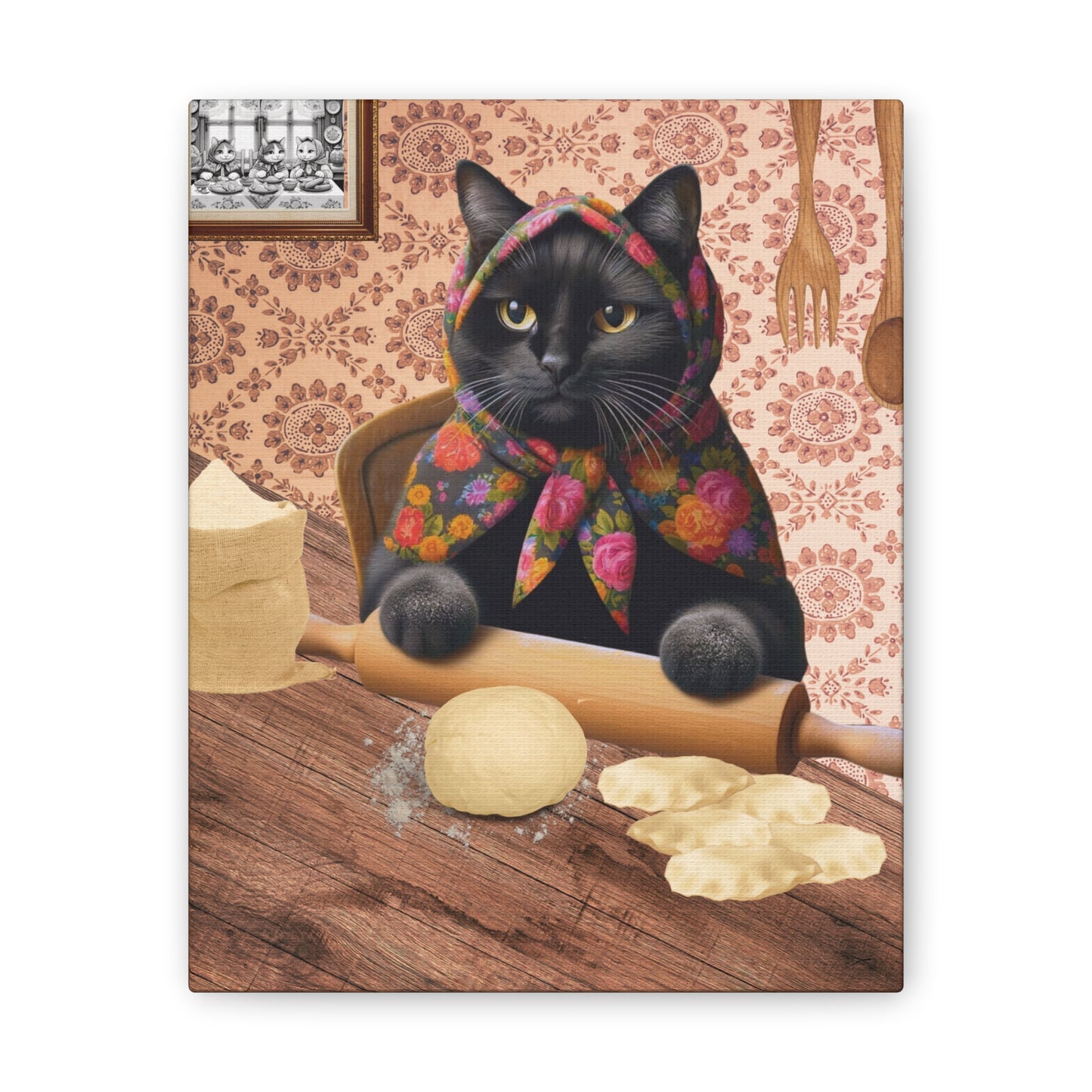 Babushka Cat Makes Pierogi (Black Cat Version)