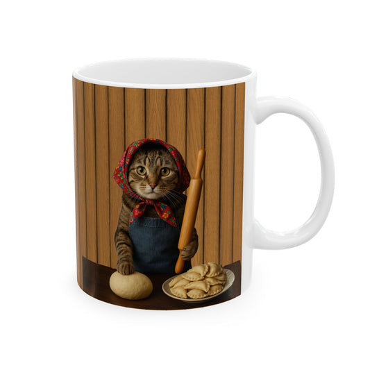Babushka Cat Pierogi Cat Humor Ceramic Mug
