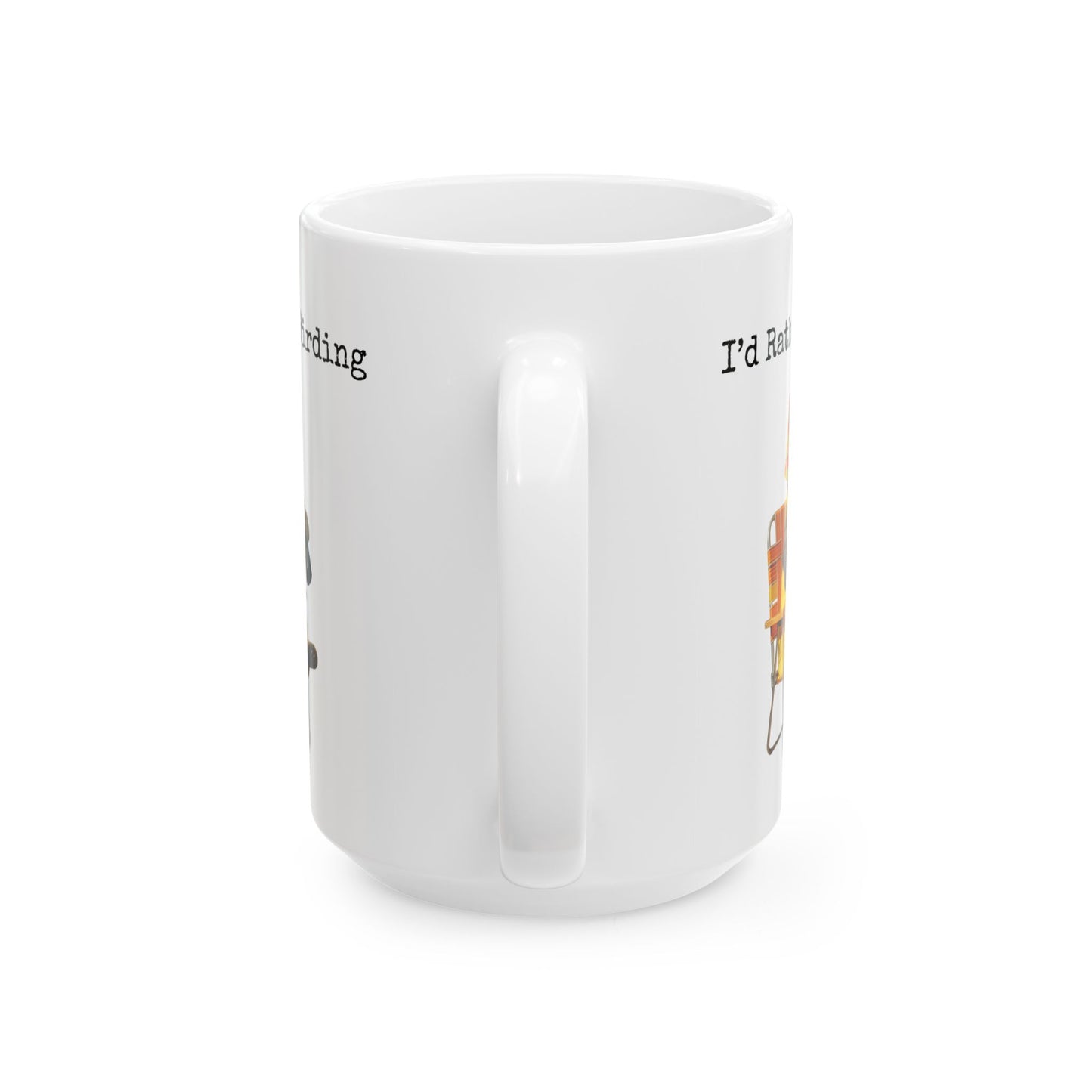 Babushka Cat Birdwatching Ceramic Mug – I'd Rather Be Birding Coffee Cup, Gift for Bird Lovers