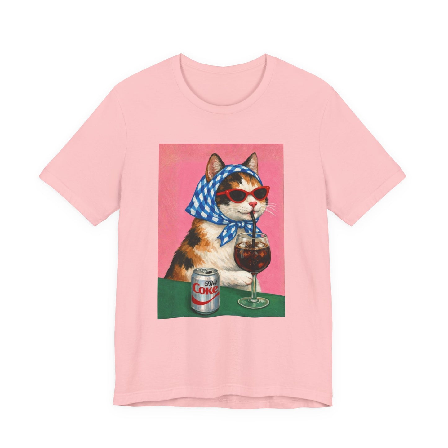 Babushka Cat Enjoys a Diet Cola Unisex Jersey Short Sleeve Tee