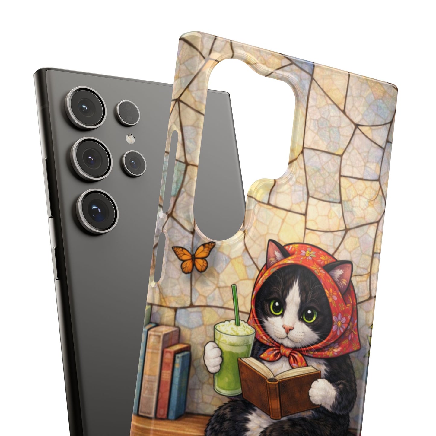 Babushka Cat Reads, Tuxedo Cat Literary Snap Phone Case