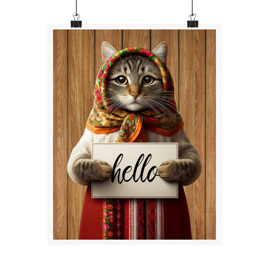 Babushka Cat Hello/Welcome Entryway Matte Vertical Poster