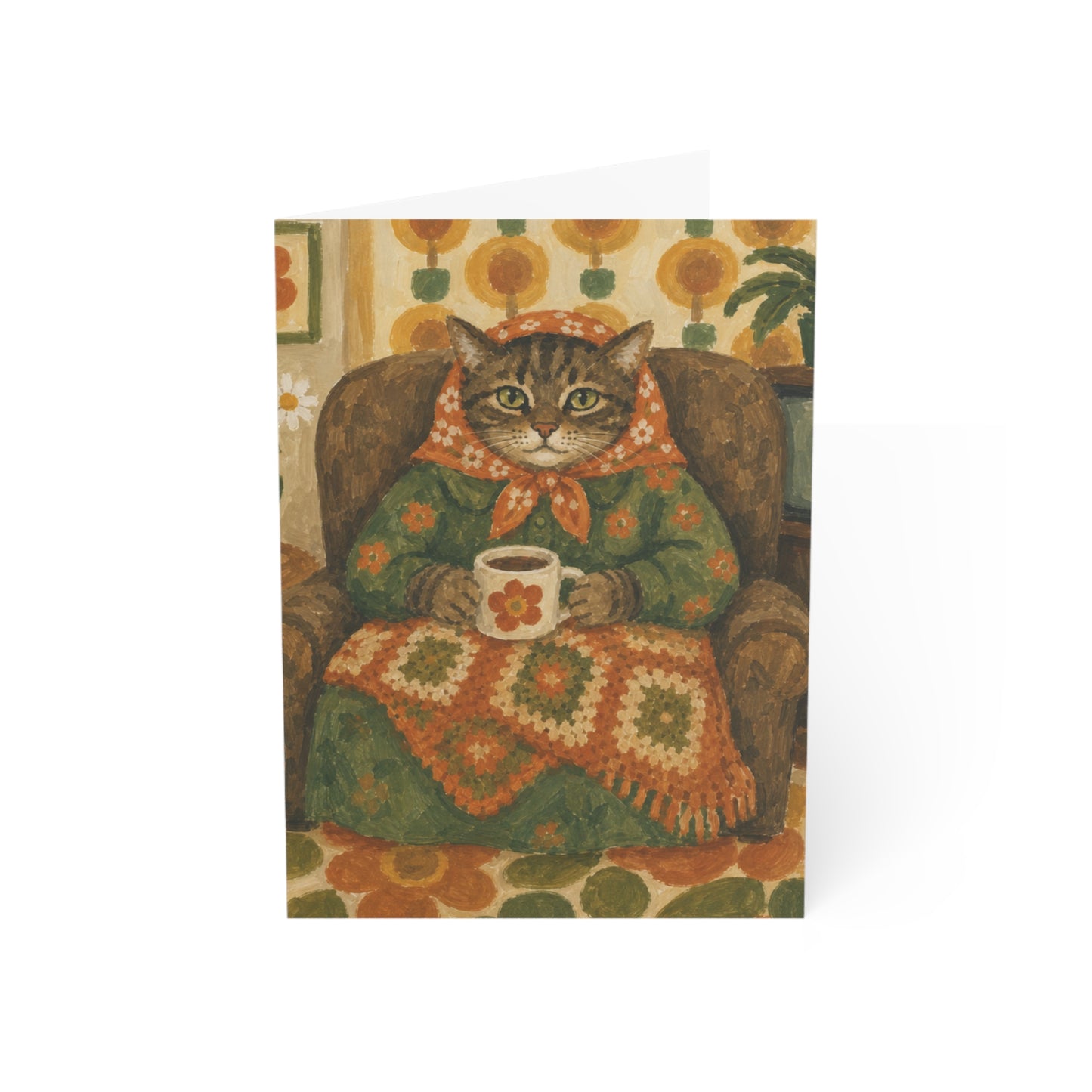 Babushka Cat Blank Inside Greeting Cards Set of 10