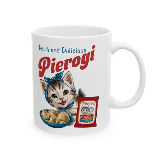 Vintage Kitten Pierogi Ad Style Ceramic Mug (11oz, 15oz)