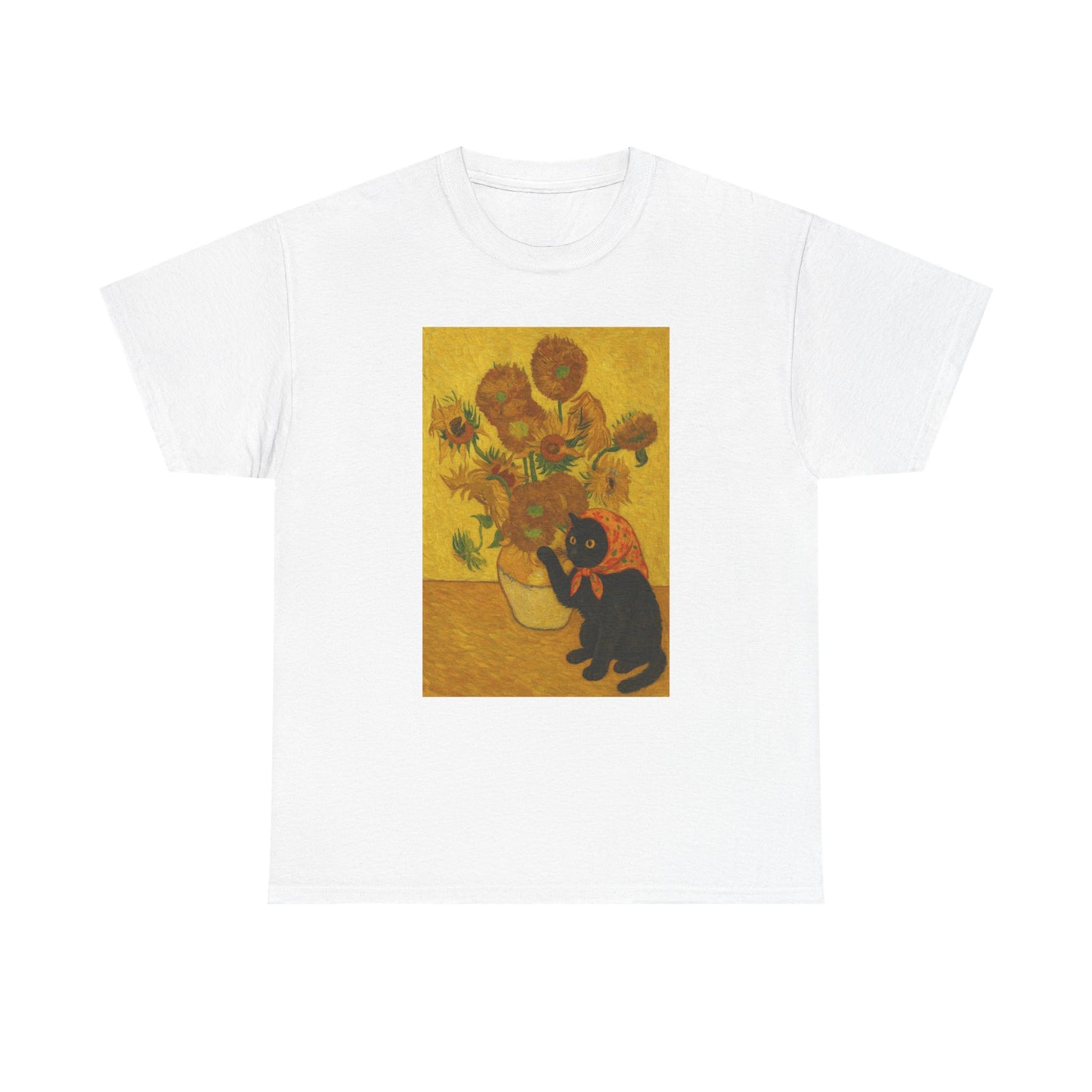 Van Gogh Black Cat in Babushka Unisex Heavy Cotton Tee