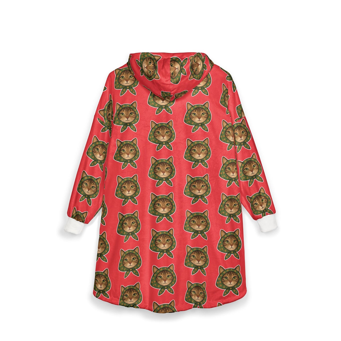 Babushka Cat Floating Head Patterned Cozy Hooded Blanket