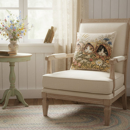 Babushka Cats  Wildflower Variety Breed Woven Pillow