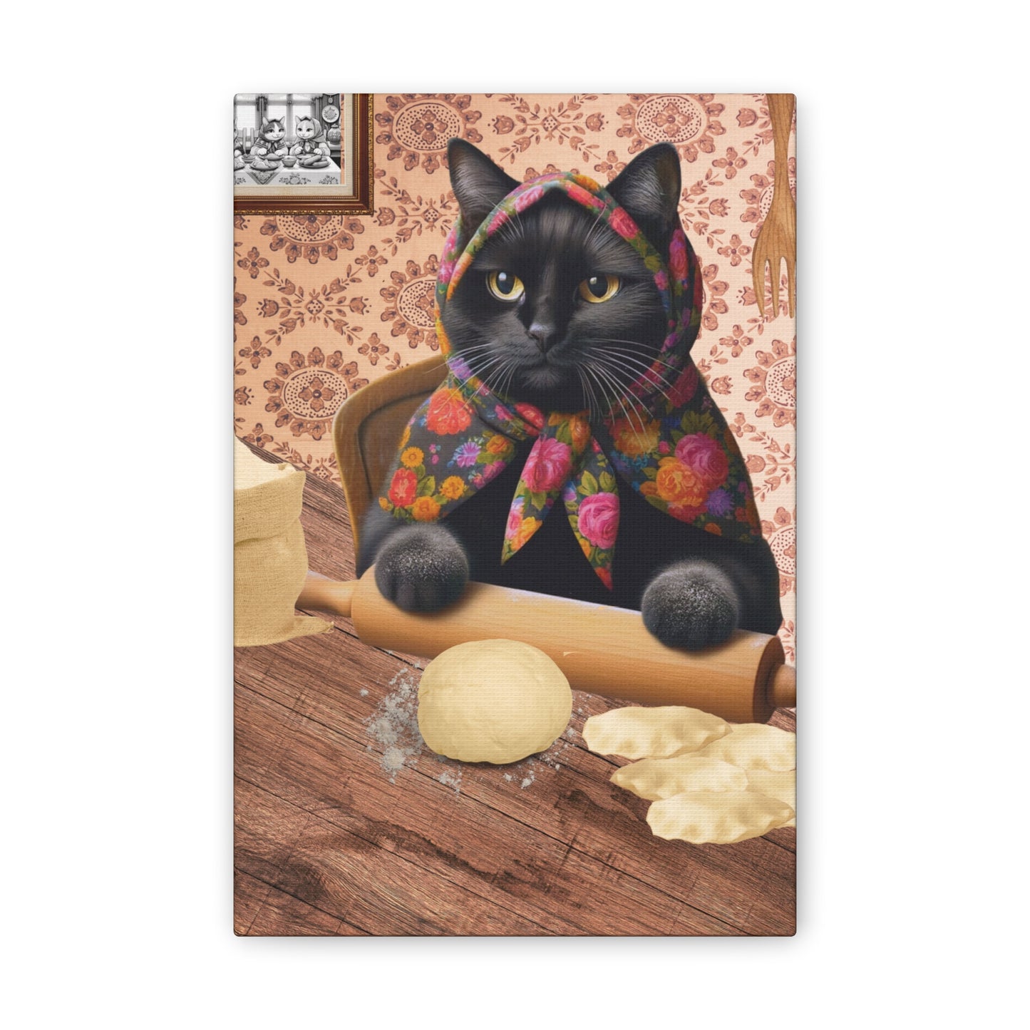 Babushka Cat Makes Pierogi (Black Cat Version)