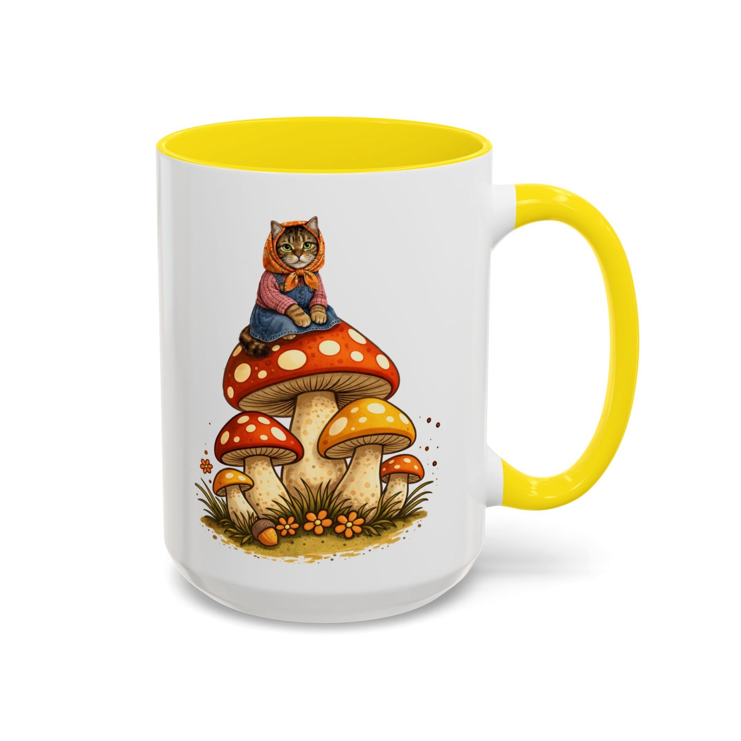 Babushka Cat Merry Mushroom Accent Coffee Mug (11, 15oz)