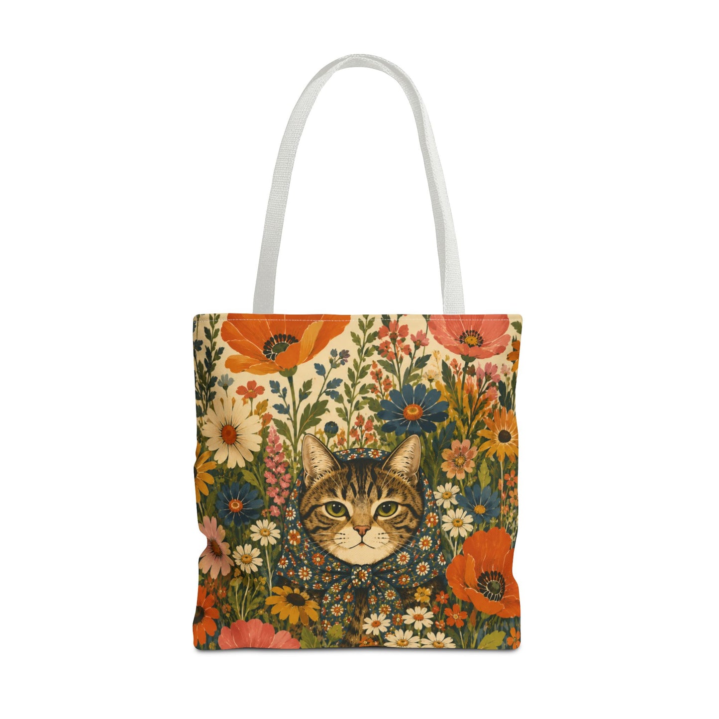 Babushka Cat Peeky Gardens Reusable Tote