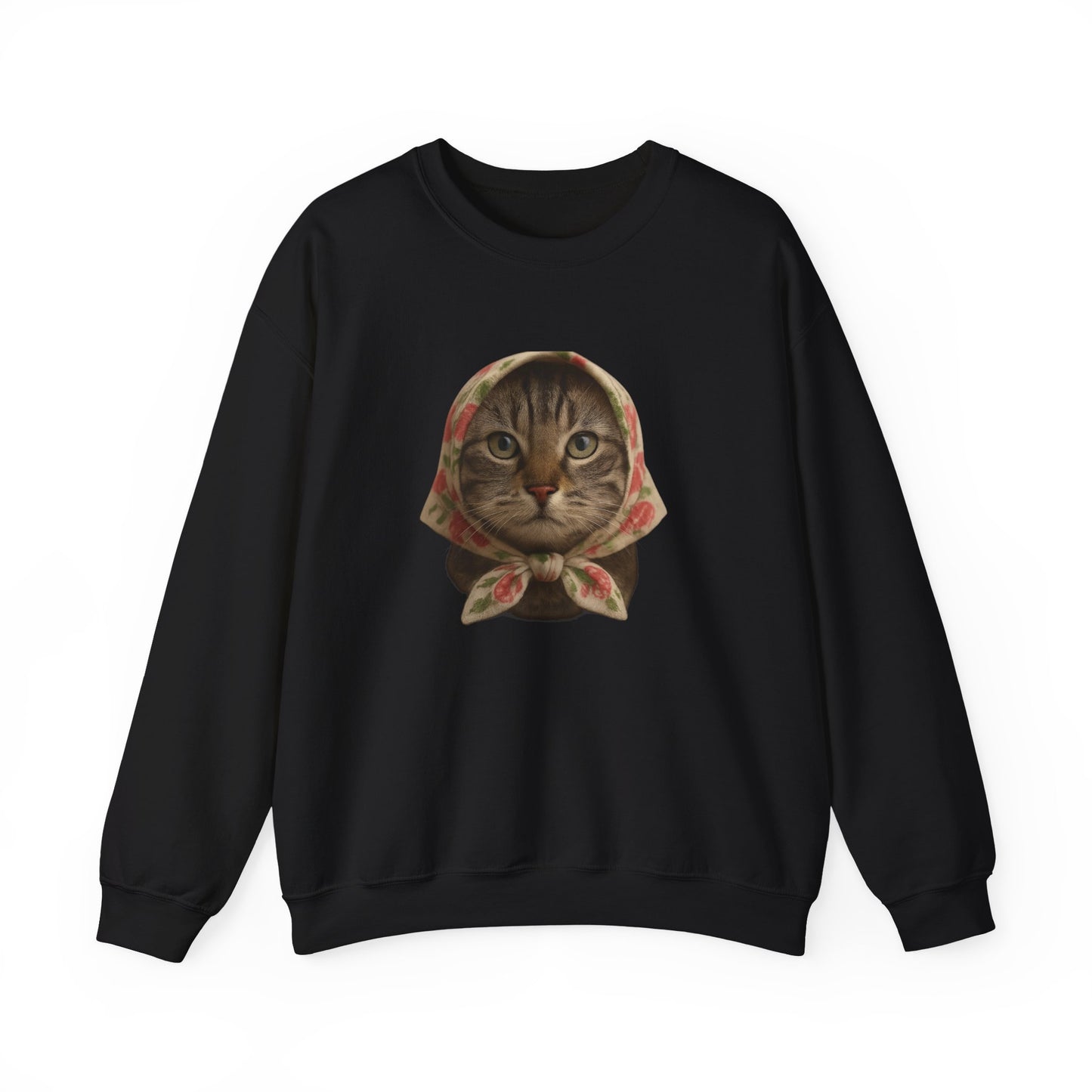 Babushka Cat Sweatshirt, Cozy Crewneck, Unisex Style for Cozy Everyday Wear