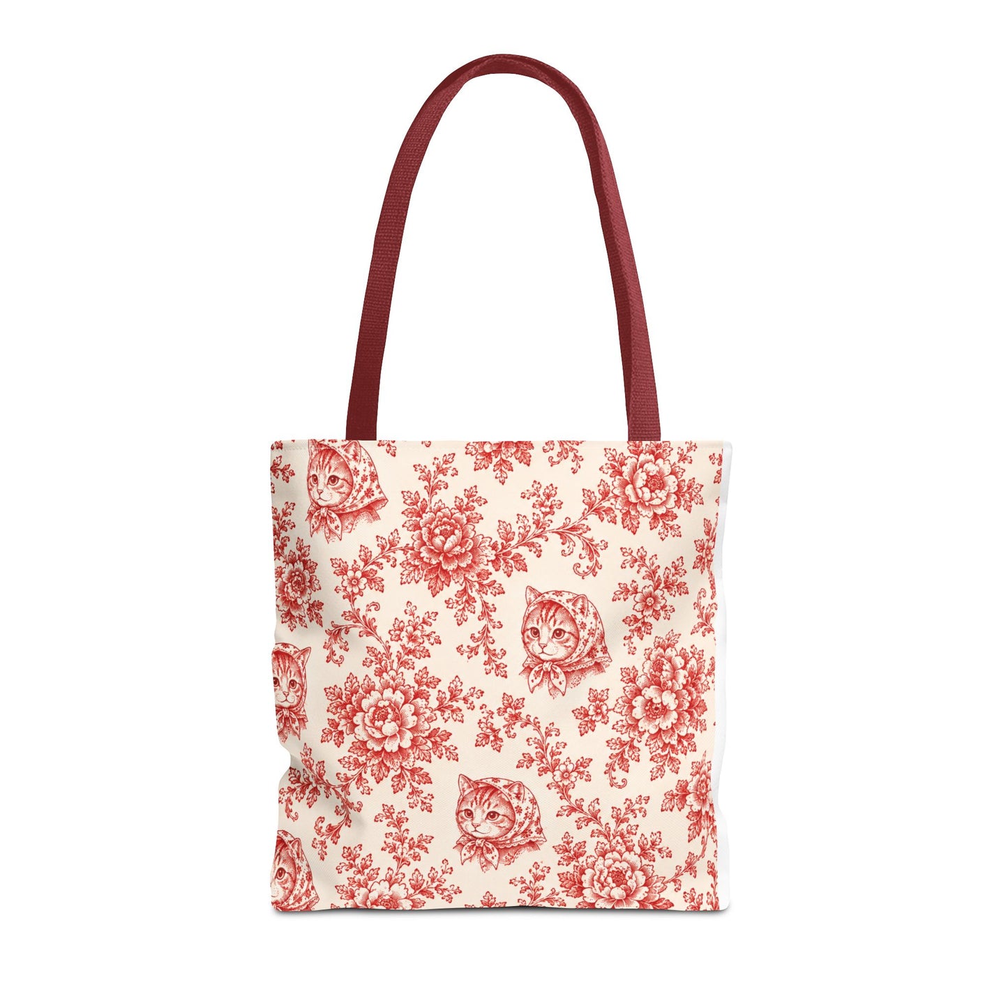 Babushka Cat Red Toile Reusable Tote